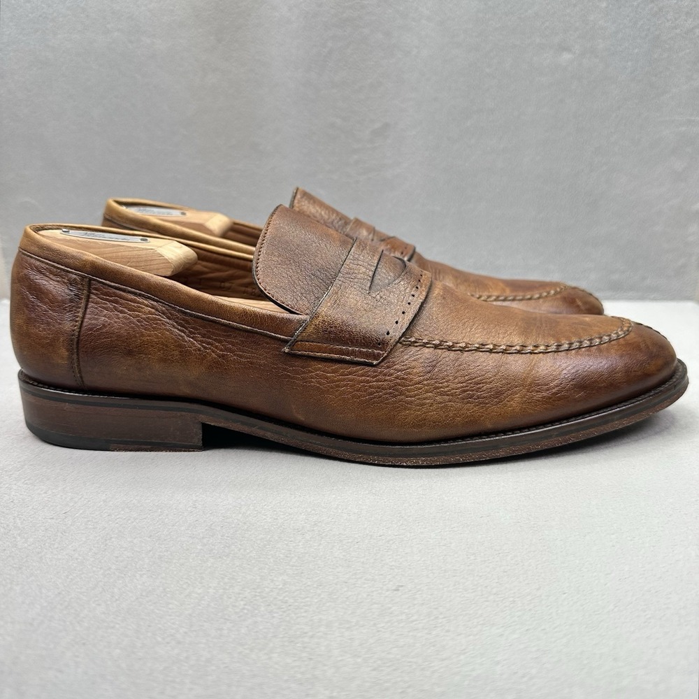 Alan Payne Naples Mens Size 12 Penny Loafers Genuine Deer Leather Brown Dress
